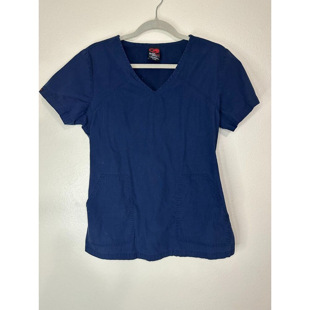 EckoRed Women's Brandy V-Neck Back Elastic Scrub Shirt Navy Blue Size M